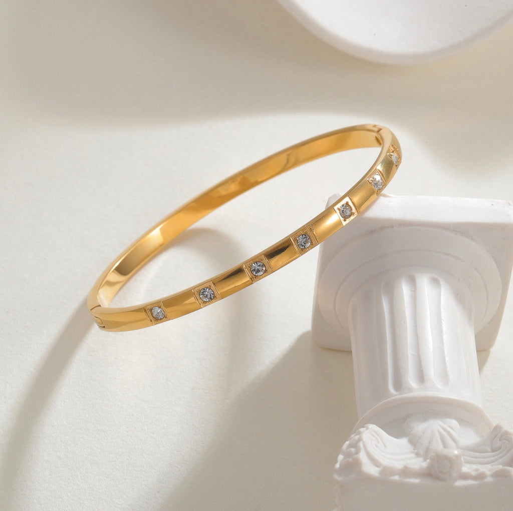 Bracelet jonc orné de pierres - Acier inoxydable