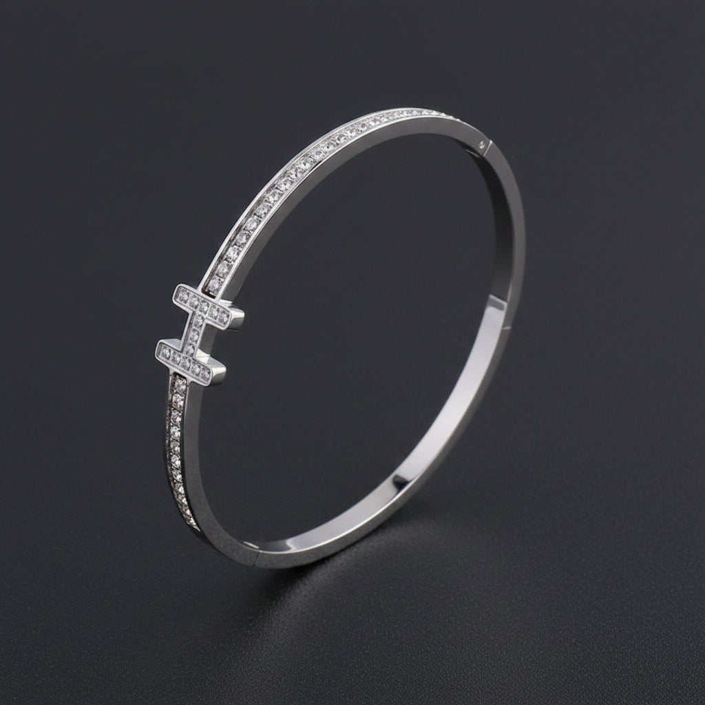 Bracelet "H" orné de pierres - Acier inoxydable