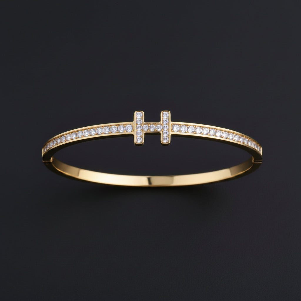 Bracelet "H" orné de pierres - Acier inoxydable