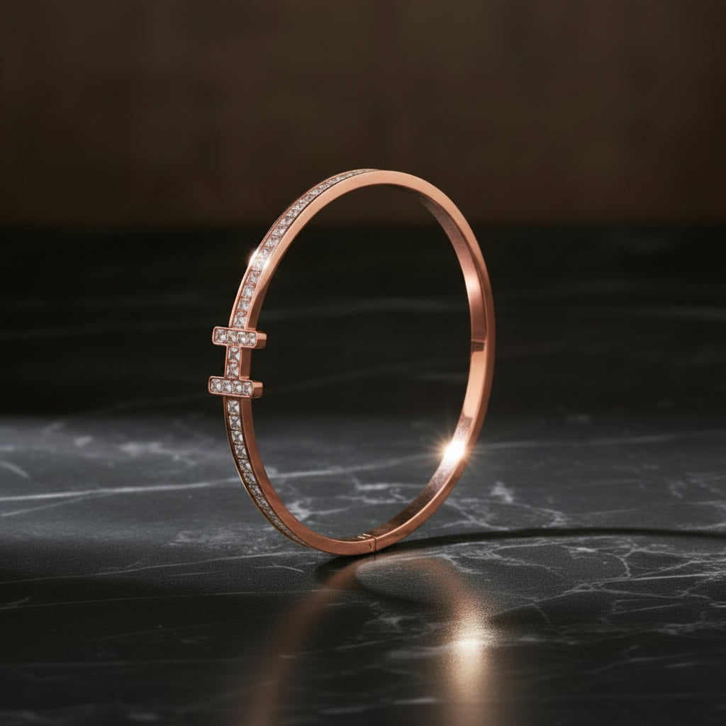 Bracelet "H" orné de pierres - Acier inoxydable